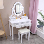 Ktaxon Vanity Table Set With 10 LED Lights, 5 Drawers, Cushioned Stool, White