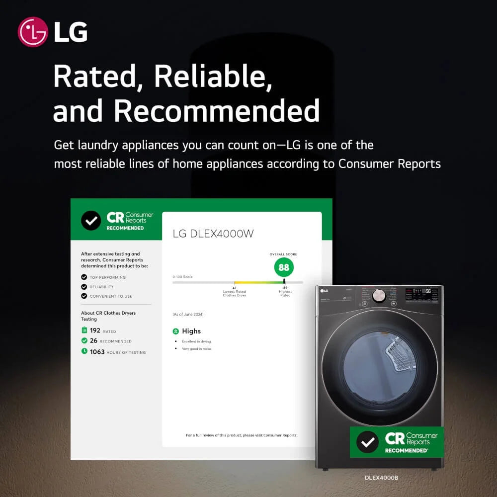 LG 7.4 Cu. Ft. Smart Wi-Fi Enabled Front Load Electric Dryer With TurboSteam - DLEX4000B
