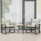COSIEST 3 Piece Metal Bistro Set With Beige Cushions And Coffee Table