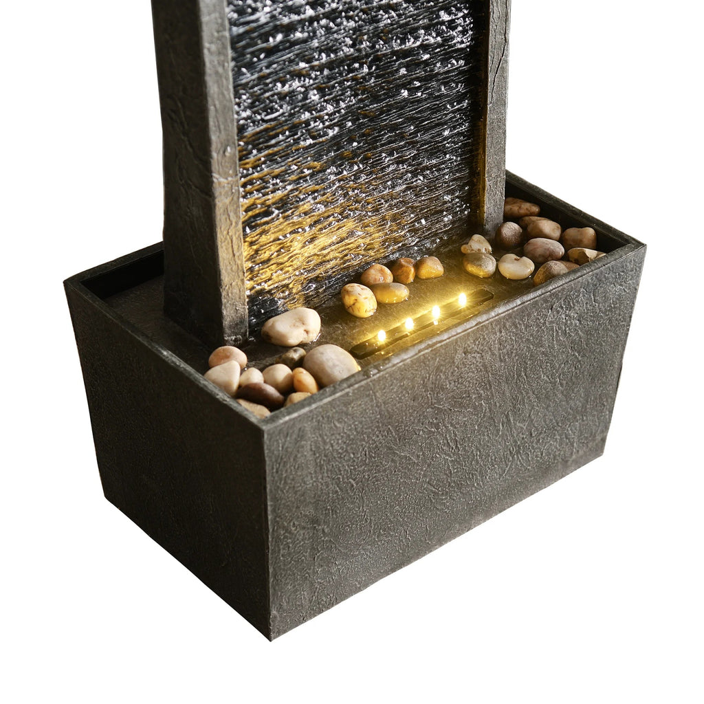 Teamson Home Faux Slate Outdoor LED Waterfall Fountain, 38.5 in, Red Rock