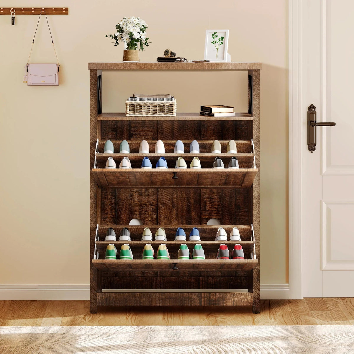 Shoe Storage Cabinet Organizer With 2 Compartments, 9.8 x 31.5 x 43.5 Inches