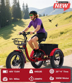 YEBEI Folding Electric Tricycle for Adults, 500W Motor, 48V15AH Lithium Battery, 20 x 4.0 in Fat Tires