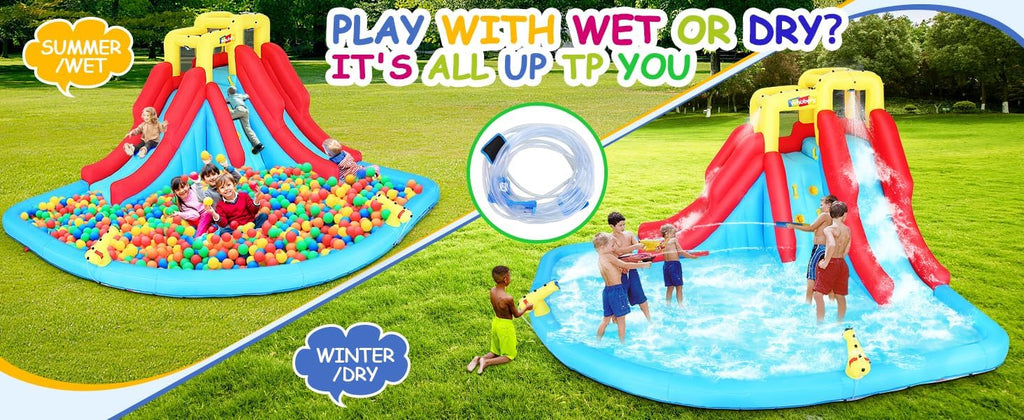 ROOJER Inflatable Water Slide Bounce House 8-in-1 With 450W Blower - Crocodile Water Park