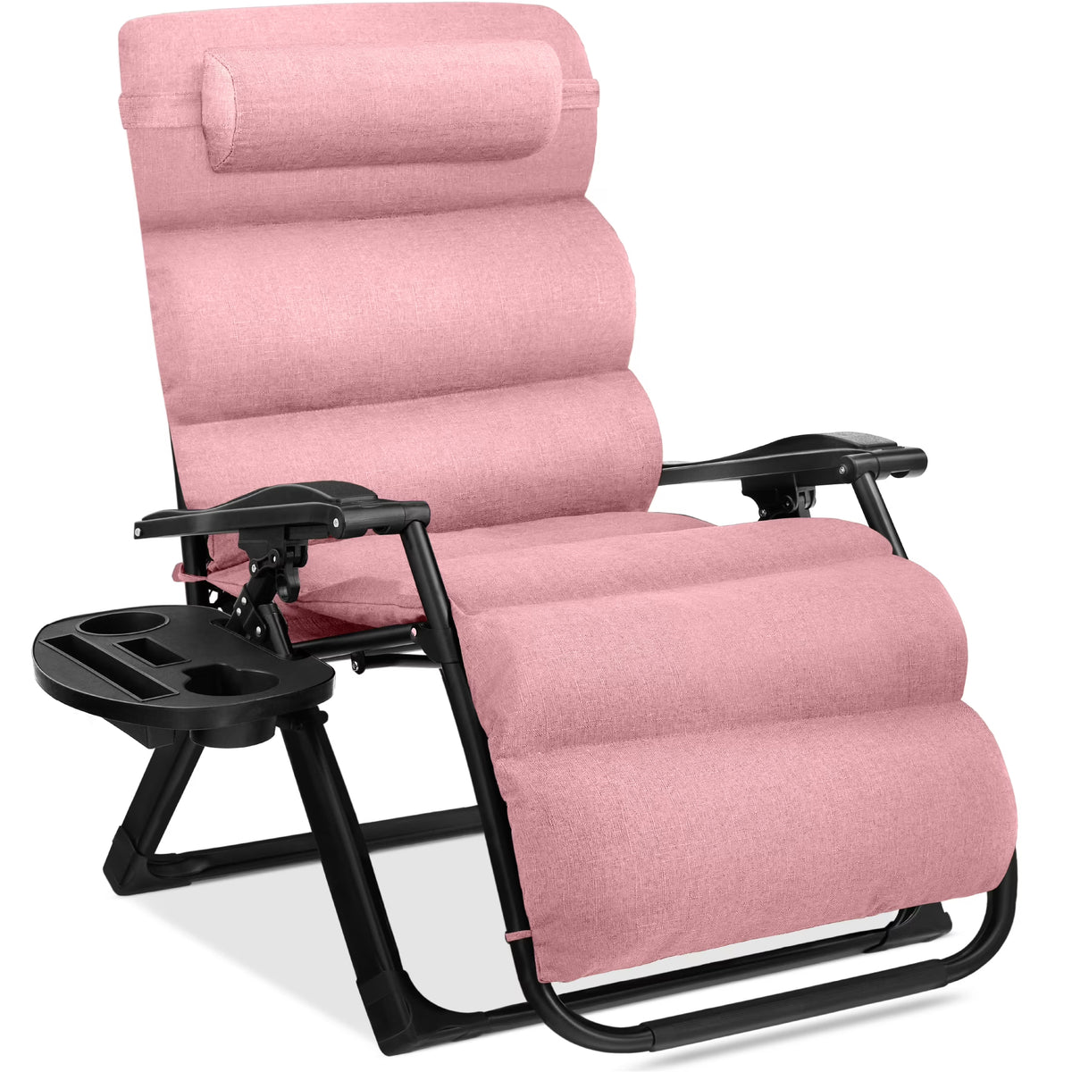 Best Choice Products Oversized Zero Gravity Folding Recliner With Removable Cushion And Side Tray - Fossil Gray