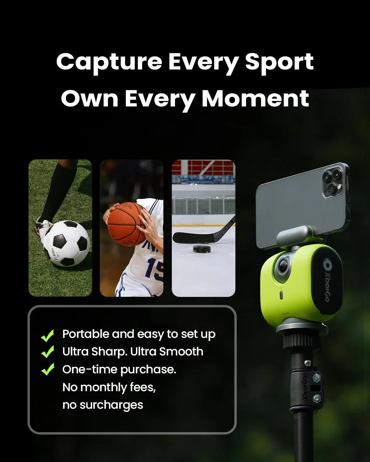 XbotGo AI 4K Sports Camera, Lava Graphite - Chameleon