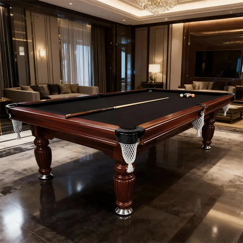 Classic Slate Pool Table With Cue And Ball Set, 8 Ft, Walnut Wood Frame
