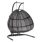 Patio Wicker Swing Chair With Stand and Rain Cover - Brown or Black