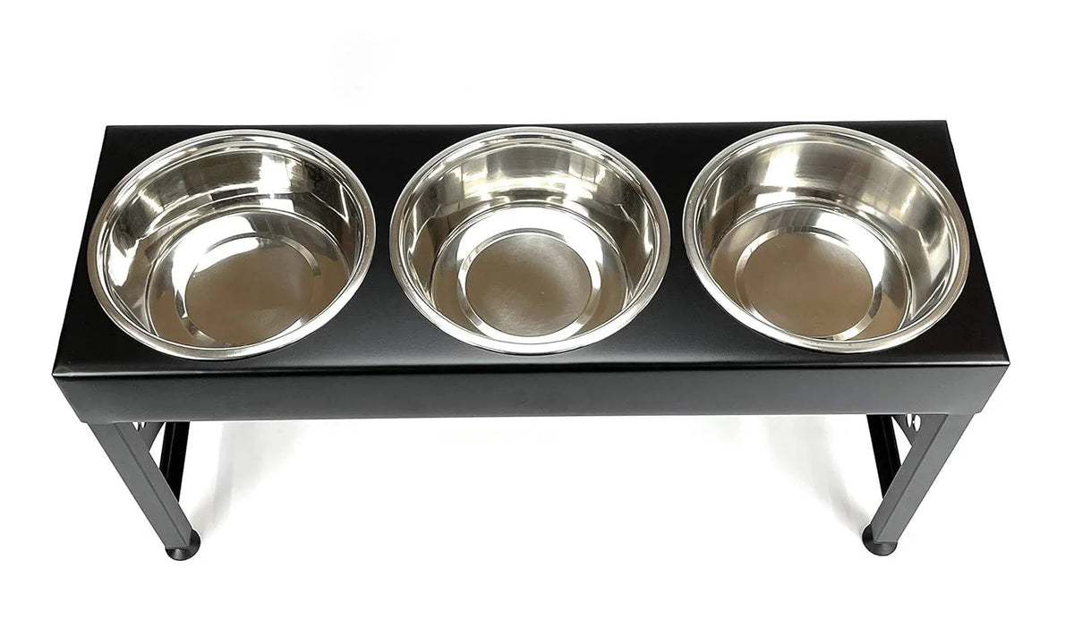 Elevated Triple Dog Feeding Station With 3-Quart Stainless Steel Bowls, 16 Inch Tall