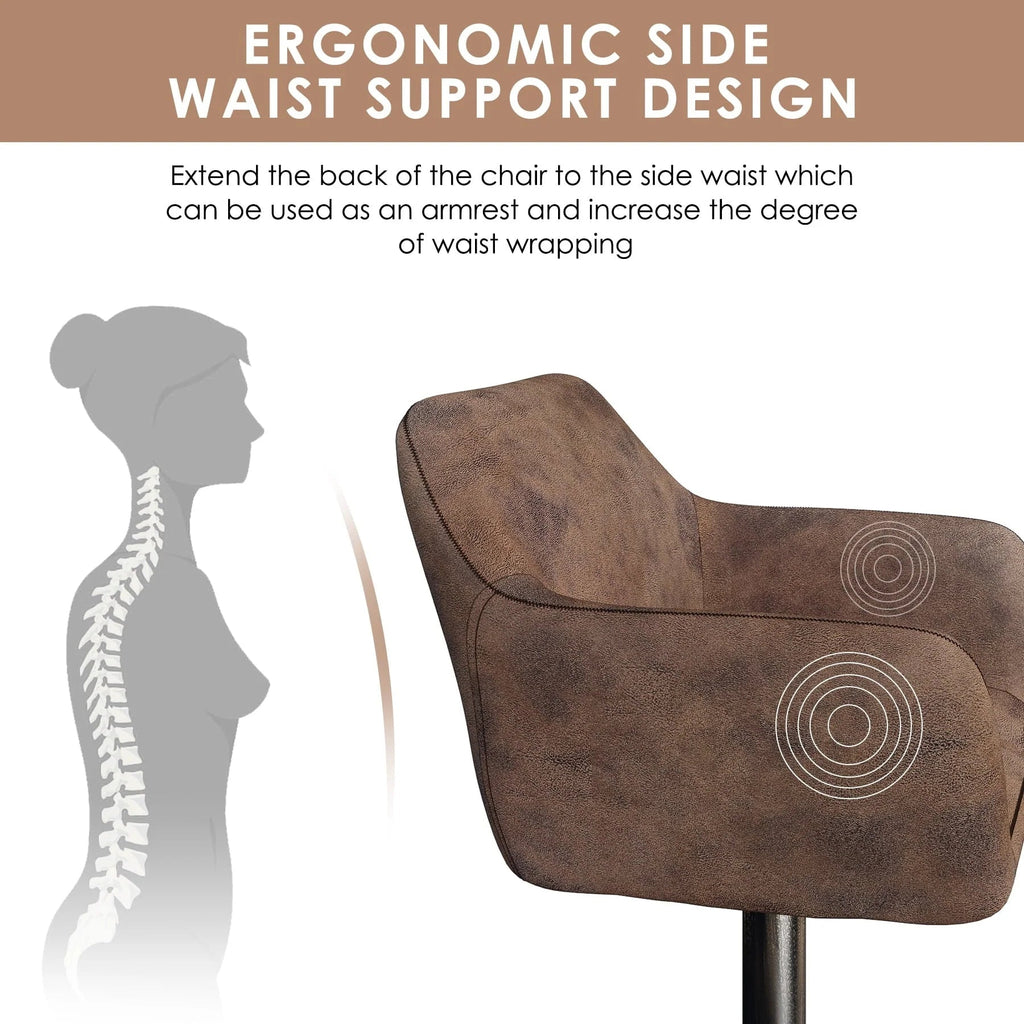 Homfa Tall Adjustable Rolling Bar Stools With Armrests And Back, Vintage Brown, Set Of 2