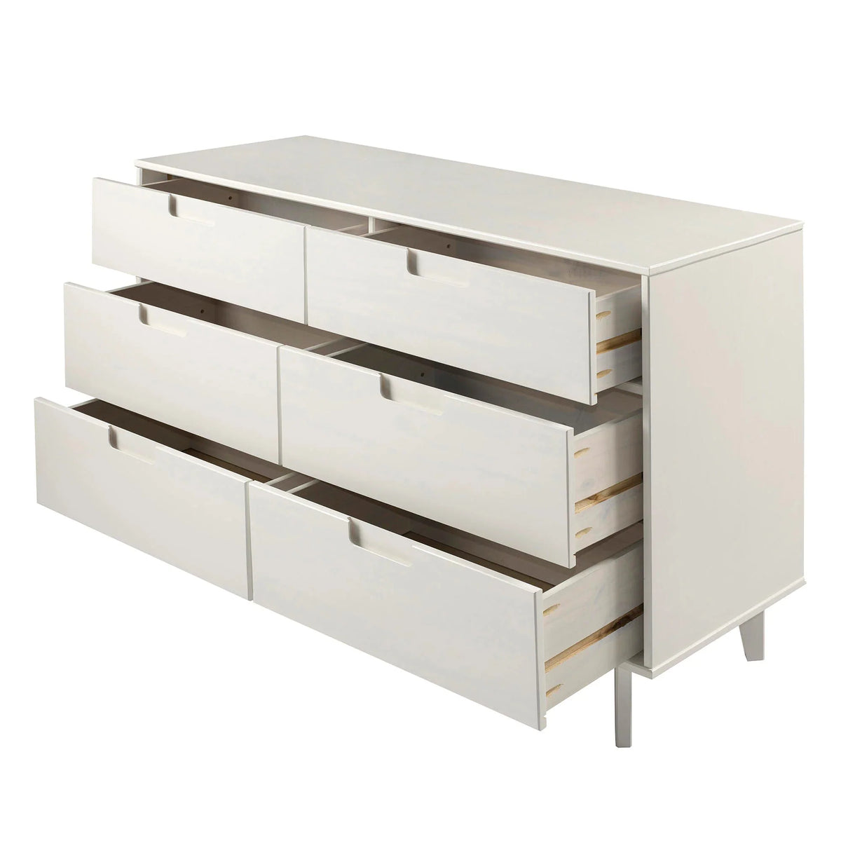 6-Drawer Caramel Mid-Century Modern Solid Pine Wood Dresser