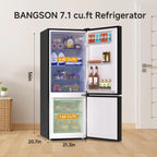 BANGSON Bottom Freezer Refrigerator 7.1 Cu.Ft Black - 2 Door