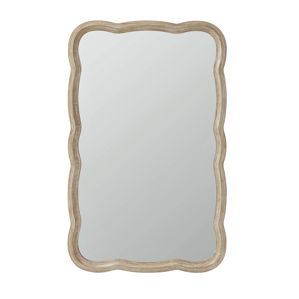 Curved Scallop Wood Frame Accent Mirror, 23.5 in L x 38 in W x 1 in H - Antique-Brown Or White