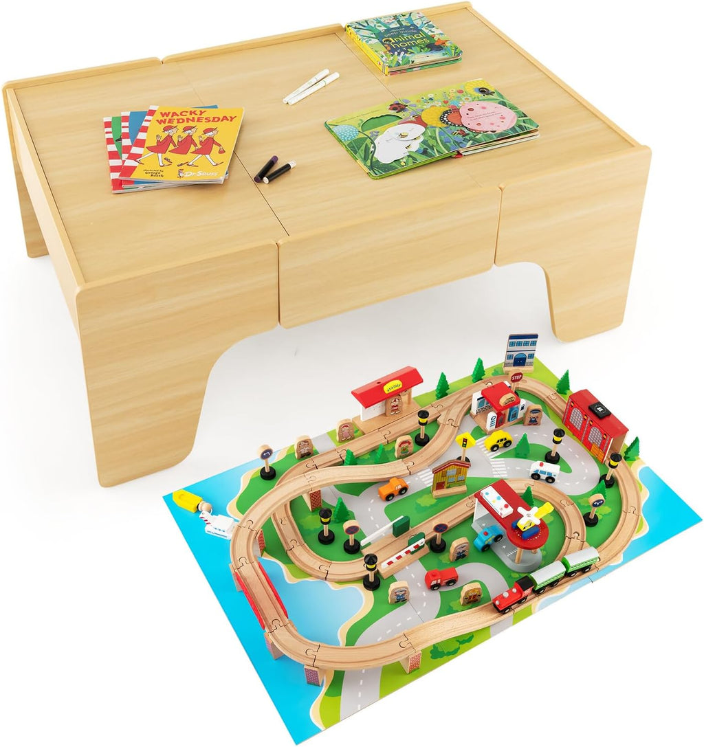 Wooden Children's Train Activity Table With Storage, 100 Pieces, 48 x 24.5 x 16 L x W x H
