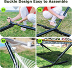 Double Outdoor Hammock With Adjustable Steel Stand, 500 LBS Capacity, Carrying Bag, White Grey