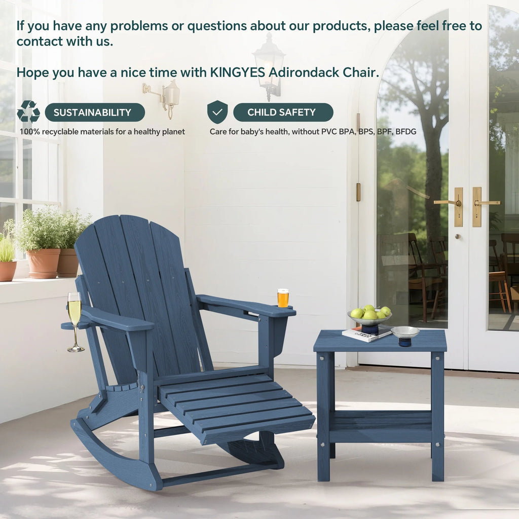KINGYES Folding Adirondack Rocker Chair Set Of 2 With Footrest And Dual Cup Holders - Black
