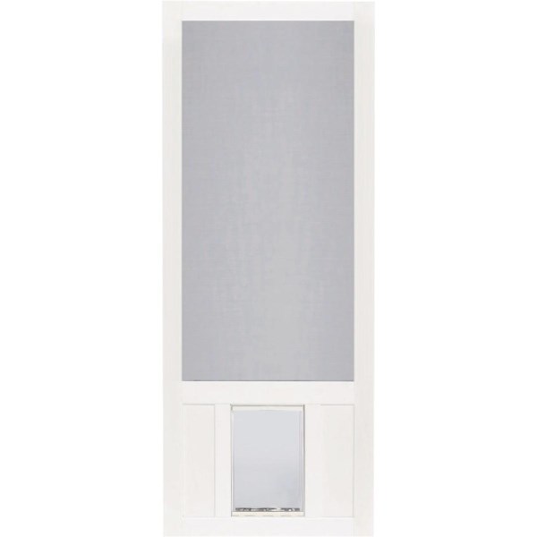 Screen Tight White Vinyl Screen Door 32 In. W x 80 In. H x 1 In. Thick With XL Pet Door - Chesapeake