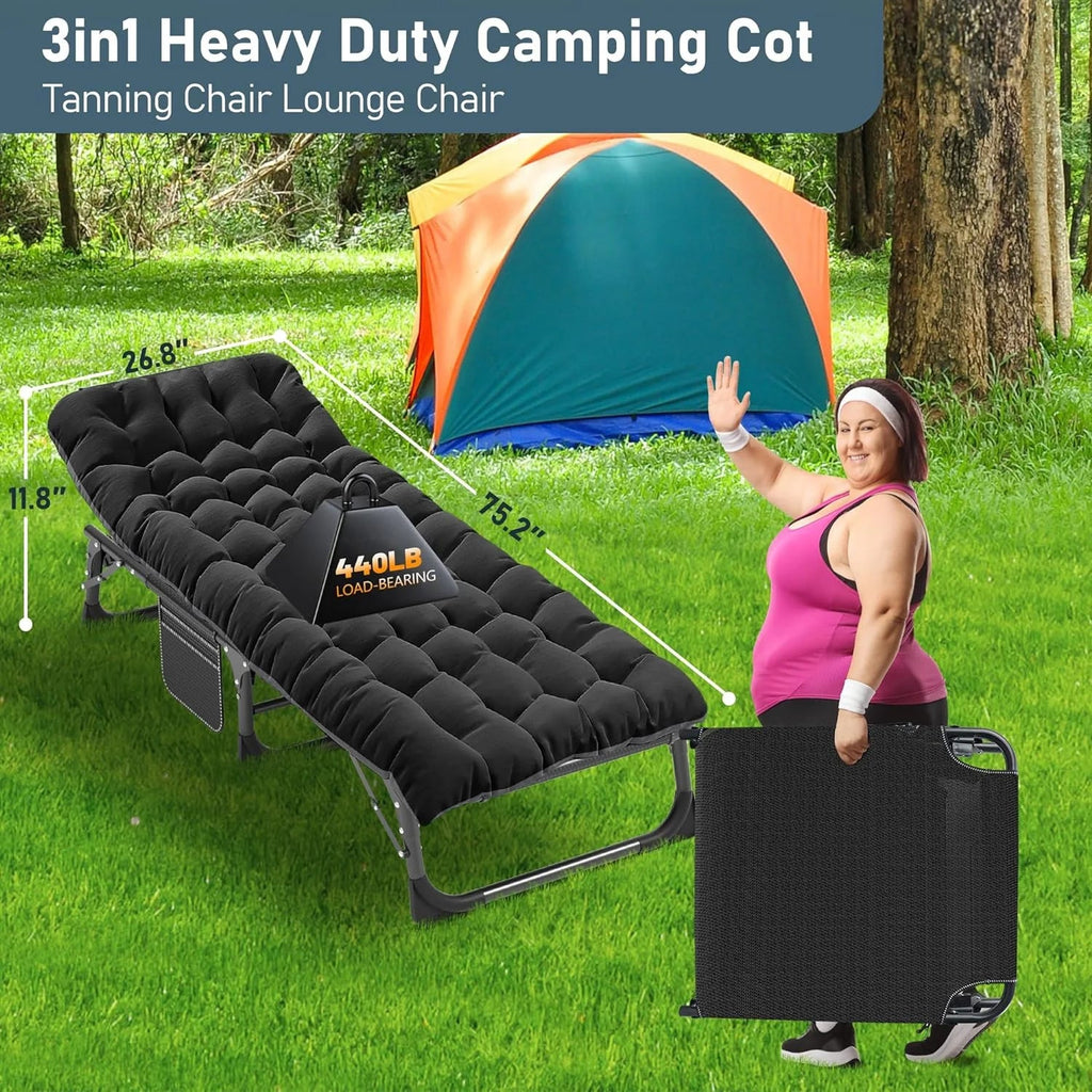 Slsy 5-Position Adjustable Folding Lounge Chair And Cot - 75.2" x 25.6" x 11.8"