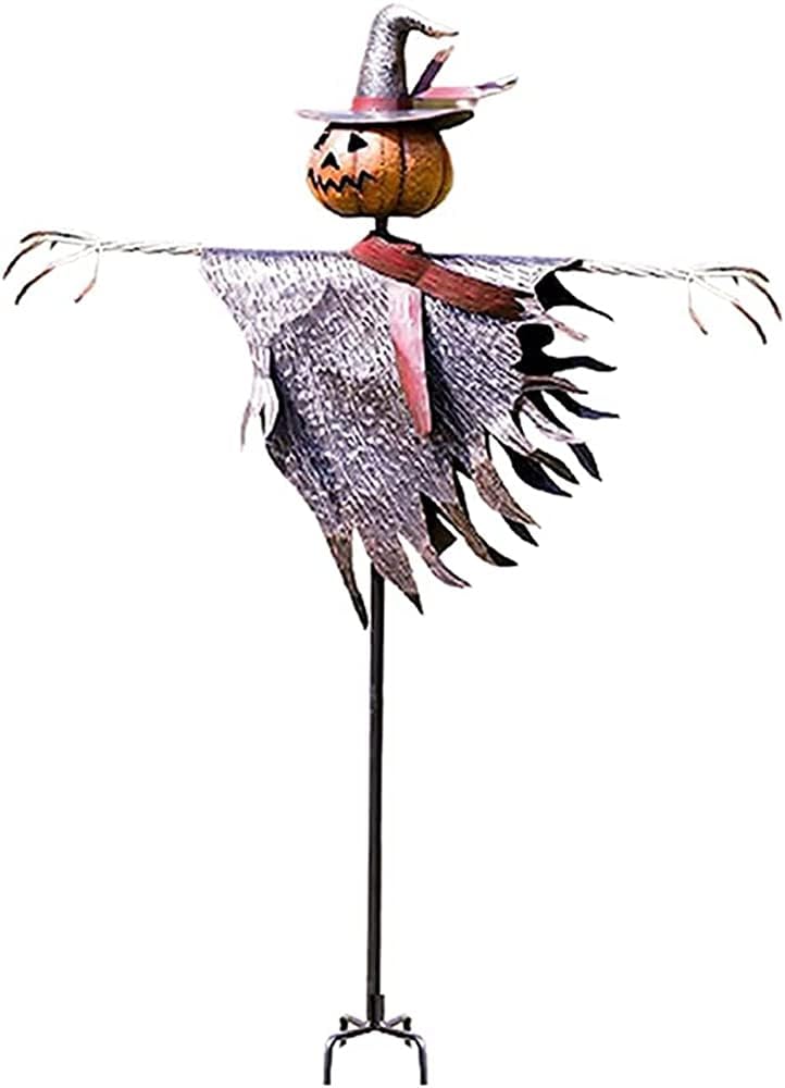 BE-STRONG Halloween Scarecrow Jack Lantern Decoration, 48.75 x 12 x 67.5 in, Metal + Resin - B09D3C7BZ3