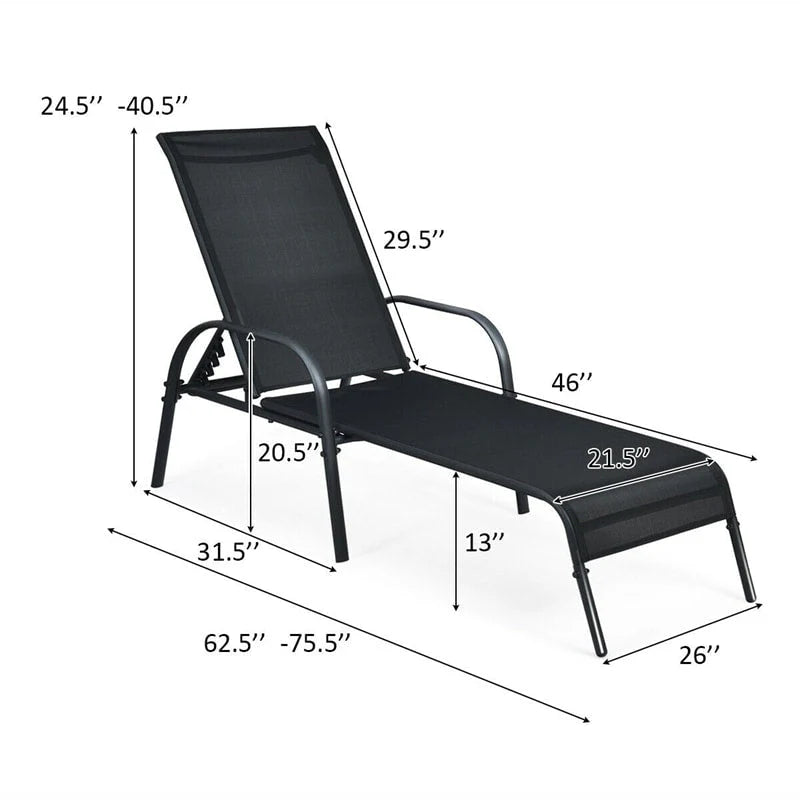 Fabric Folding Outdoor Chaise Lounge Chairs, 2 Pcs, 5 Position