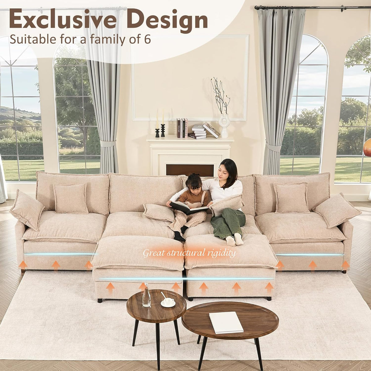 108 Inch U Shape Sectional Sofa With Removable Footstool