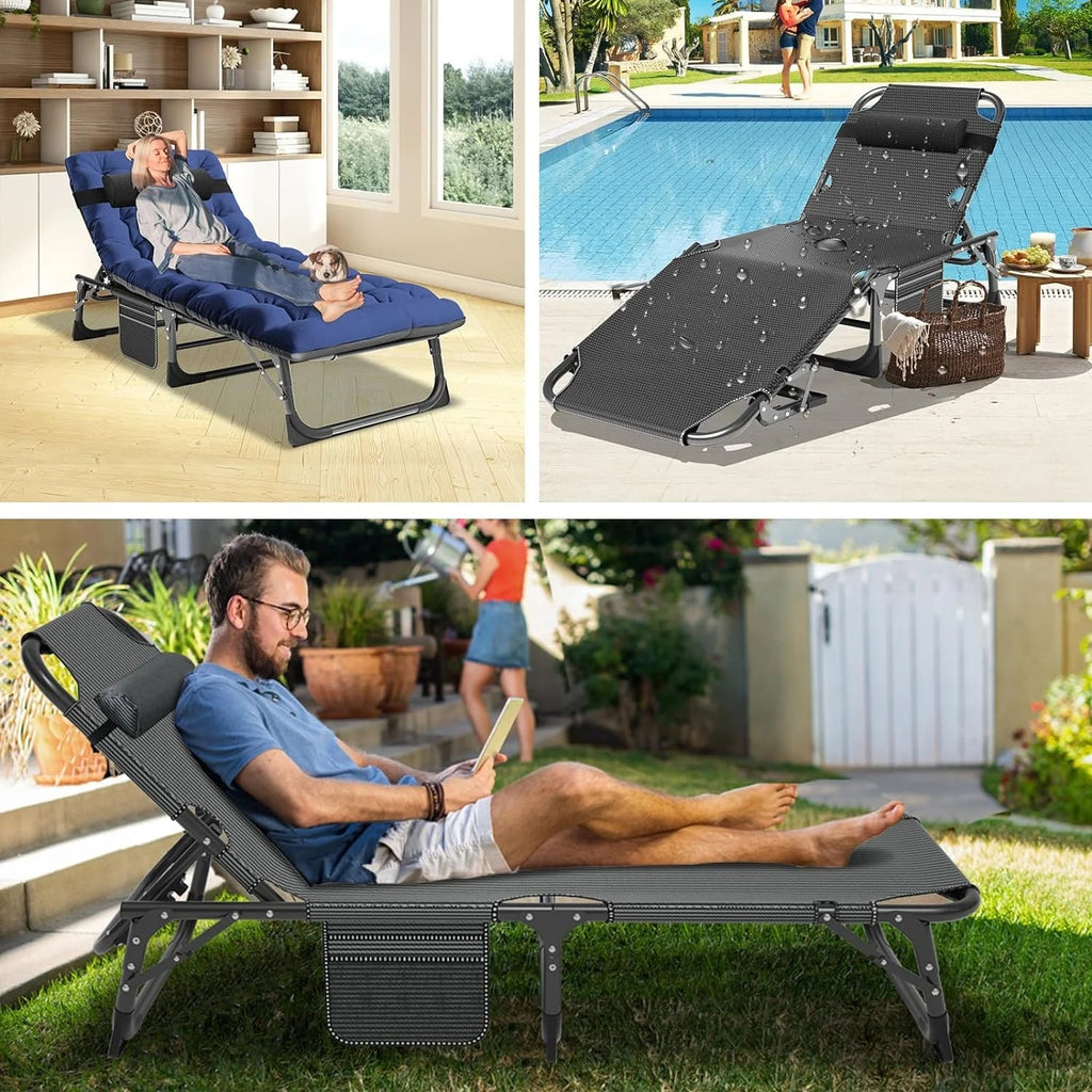 Slsy 5-Position Adjustable Folding Lounge Chair And Cot - 75.2" x 25.6" x 11.8"