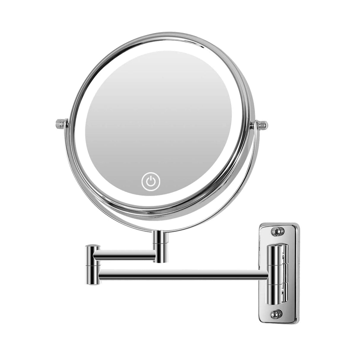 8 Inch Round Wall-Mounted Makeup Mirror, Rechargeable, 1X/10X Magnification, 3-Color LED Lights