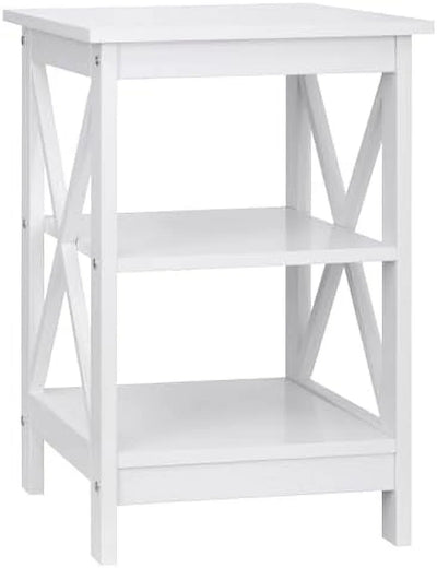 ASDRFYU 3-Tier Wooden End Table With Shelves, X-Design, White