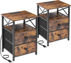 AMHANCIBLE Nightstand Set, 2 Count, Rustic Brown, 13.78in W x 15.75in D x 23.62in H - HET05XBR