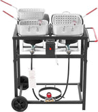 Propane Outdoor Double Burner Deep Fryer Cart With 2 18 qt Aluminum Pots And Frying Baskets