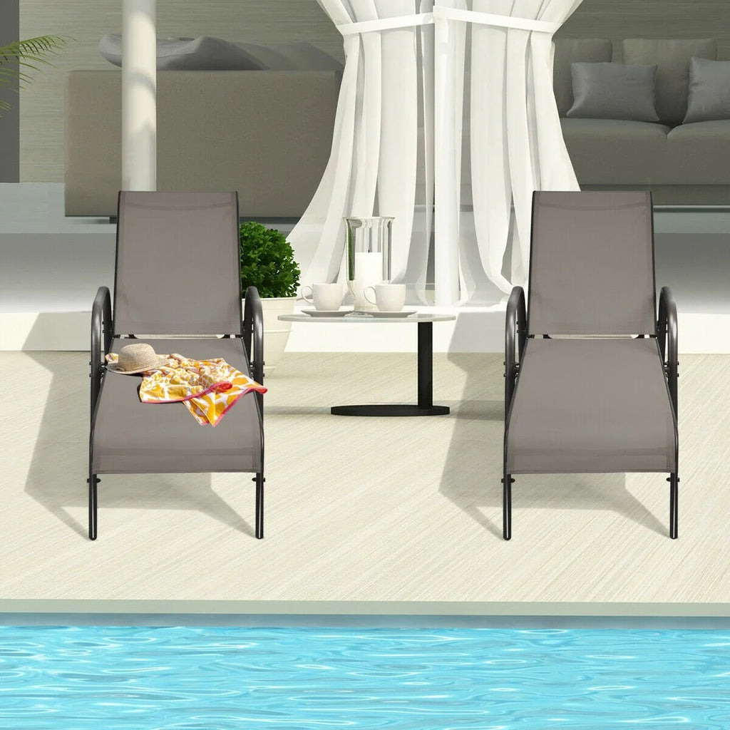 Fabric Folding Outdoor Chaise Lounge Chairs, 2 Pcs, 5 Position