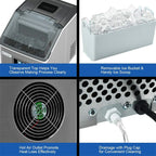 Stainless Steel Countertop Ice Maker, 48 lbs/24h, Silver, Self-Cleaning LCD Display