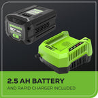 Greenworks 80V Brushless Cordless Leaf Blower, 700 CFM / 170 MPH, 2.5Ah Battery And 40-Min Rapid Charger
