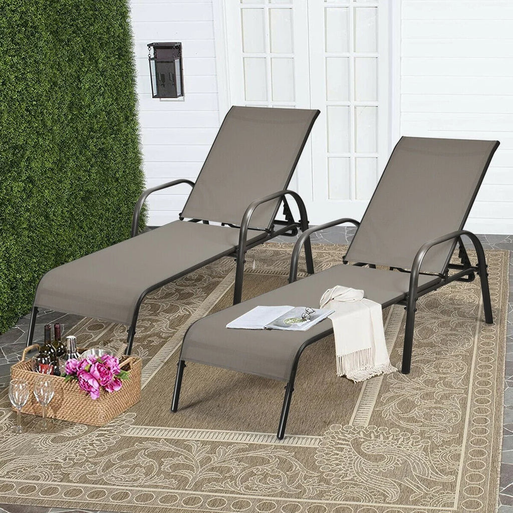 Fabric Folding Outdoor Chaise Lounge Chairs, 2 Pcs, 5 Position
