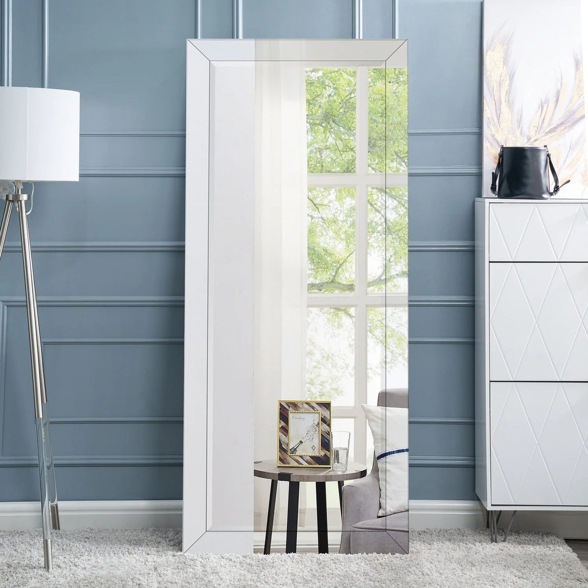 Full Length Beaded Frame Mirror, 66" H x 32" W - Freestanding Or Wall Mounted