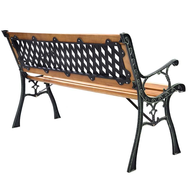 Cast Iron Outdoor Garden Bench, 49.5 x 20.5 x 29 in, Black + Natural