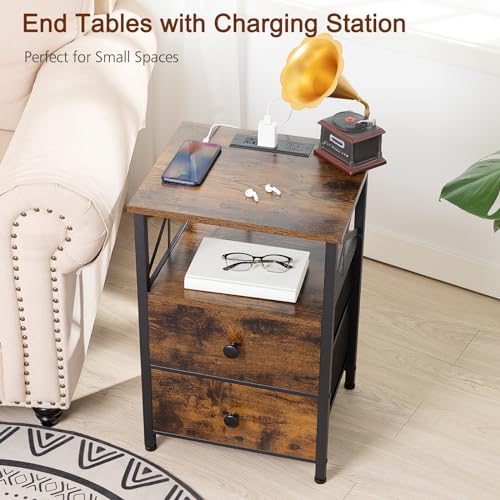 AMHANCIBLE Nightstand Set, 2 Count, Rustic Brown, 13.78in W x 15.75in D x 23.62in H - HET05XBR