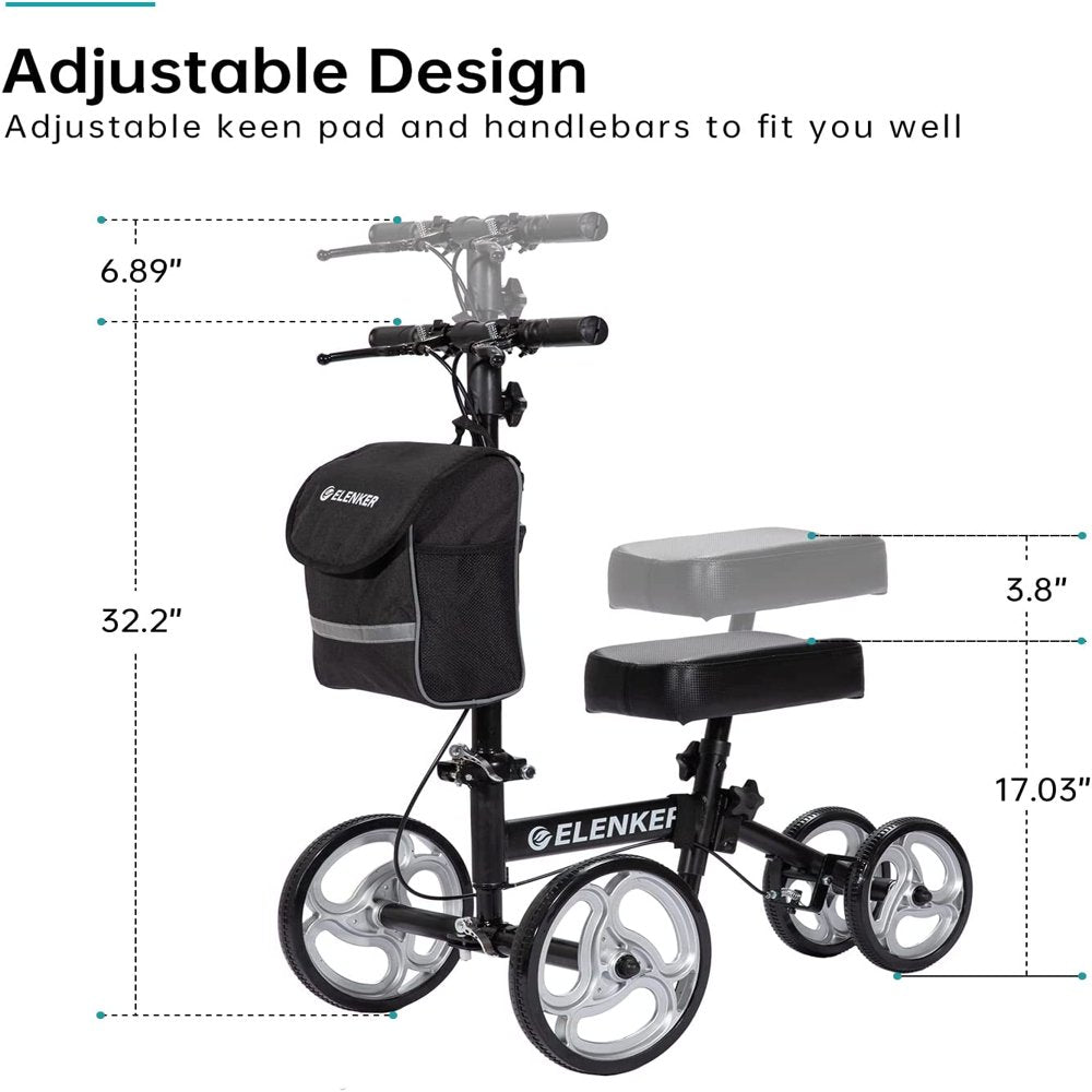 Elenker Steerable Knee Walker Medical Scooter, 8 in Wheels, 300 lbs Capacity