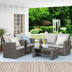 Wisteria Lane 4-Piece Outdoor Wicker Patio Conversation Set With Blue Cushions