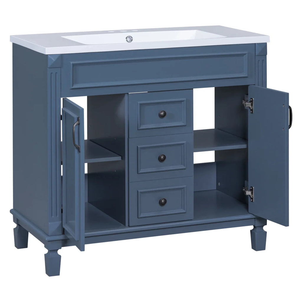 36'' Bathroom Vanity Set With Ceramic Sink Top, Mirror Cabinet, 2 Doors And 2 Drawers - Gray