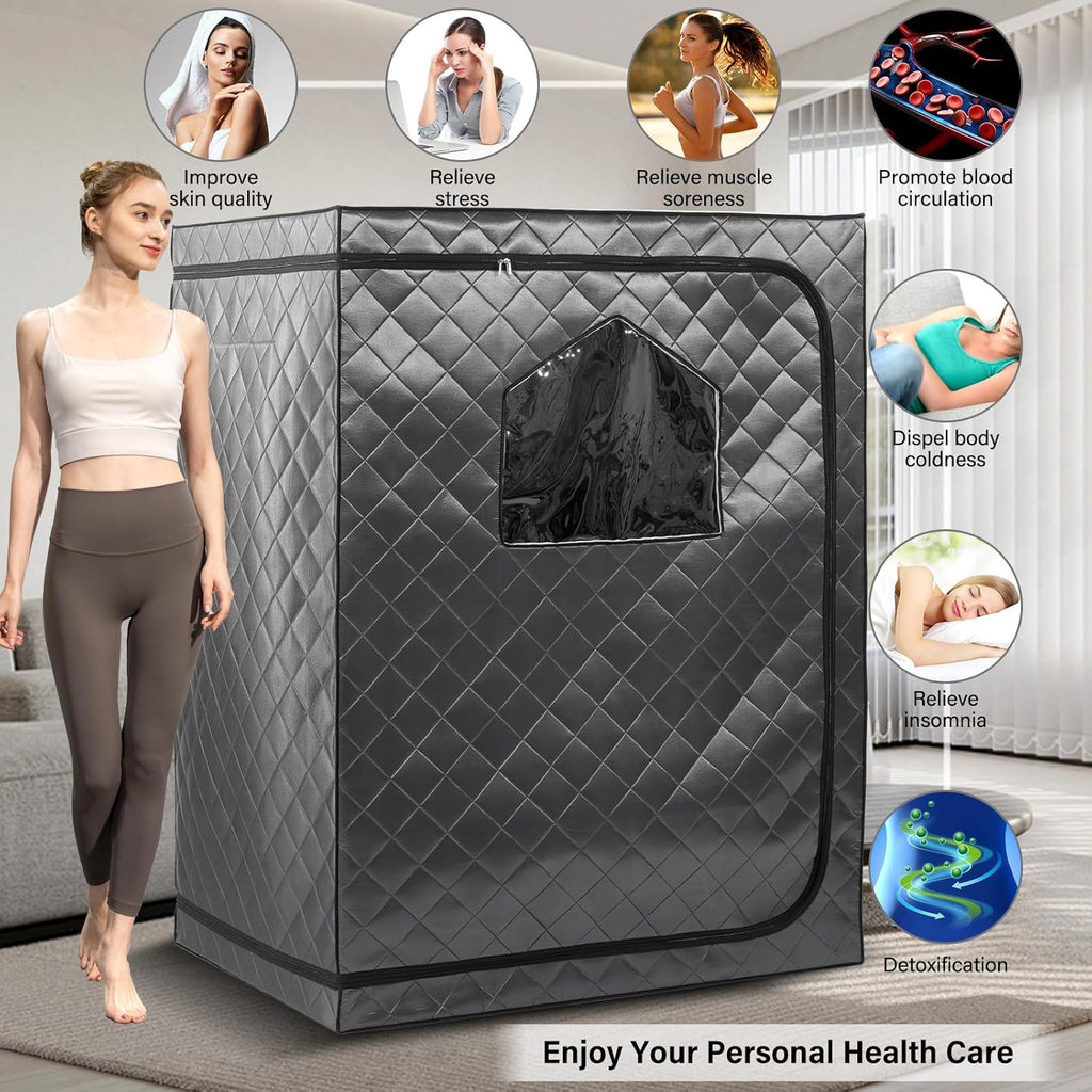 Portable 2-Person Infrared Sauna Tent With 2 Foldable Chairs, Remote Control, 1600 Watt, 140 Fahrenheit