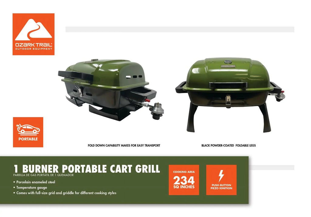 Ozark Trail Portable 1 Burner Propane Grill With Interchangeable Griddle Plate