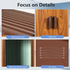 Outdoor Metal Storage Shed 6.36 x 5.7ft With Floor Frame, Sliding Doors, Brown & Wood Grain, No Window