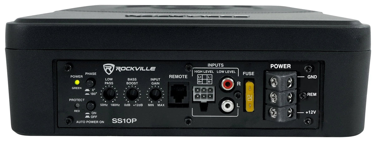 Rockville Slim Under-Seat Powered Car Subwoofer And Amp Installation Kit, 10in 800W - SS10P/RWK81