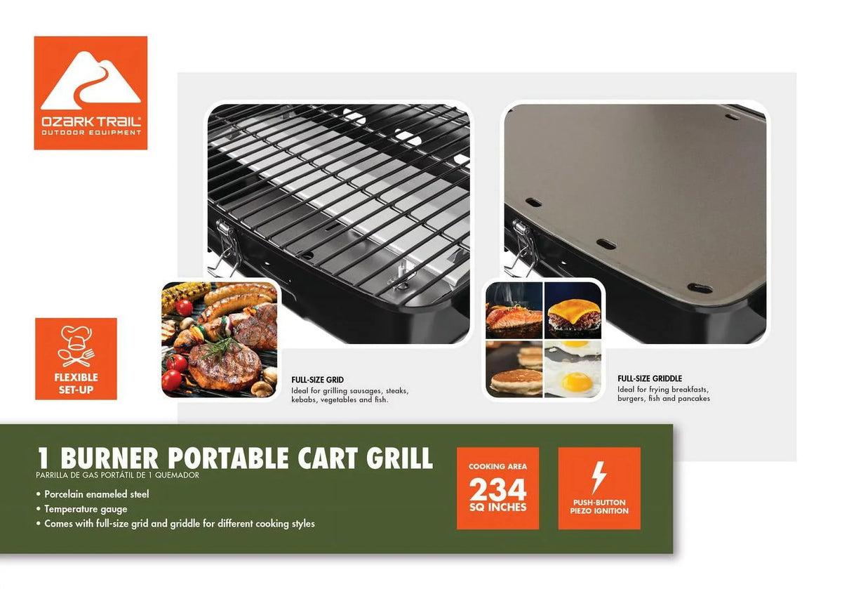 Ozark Trail Portable 1 Burner Propane Grill With Interchangeable Griddle Plate