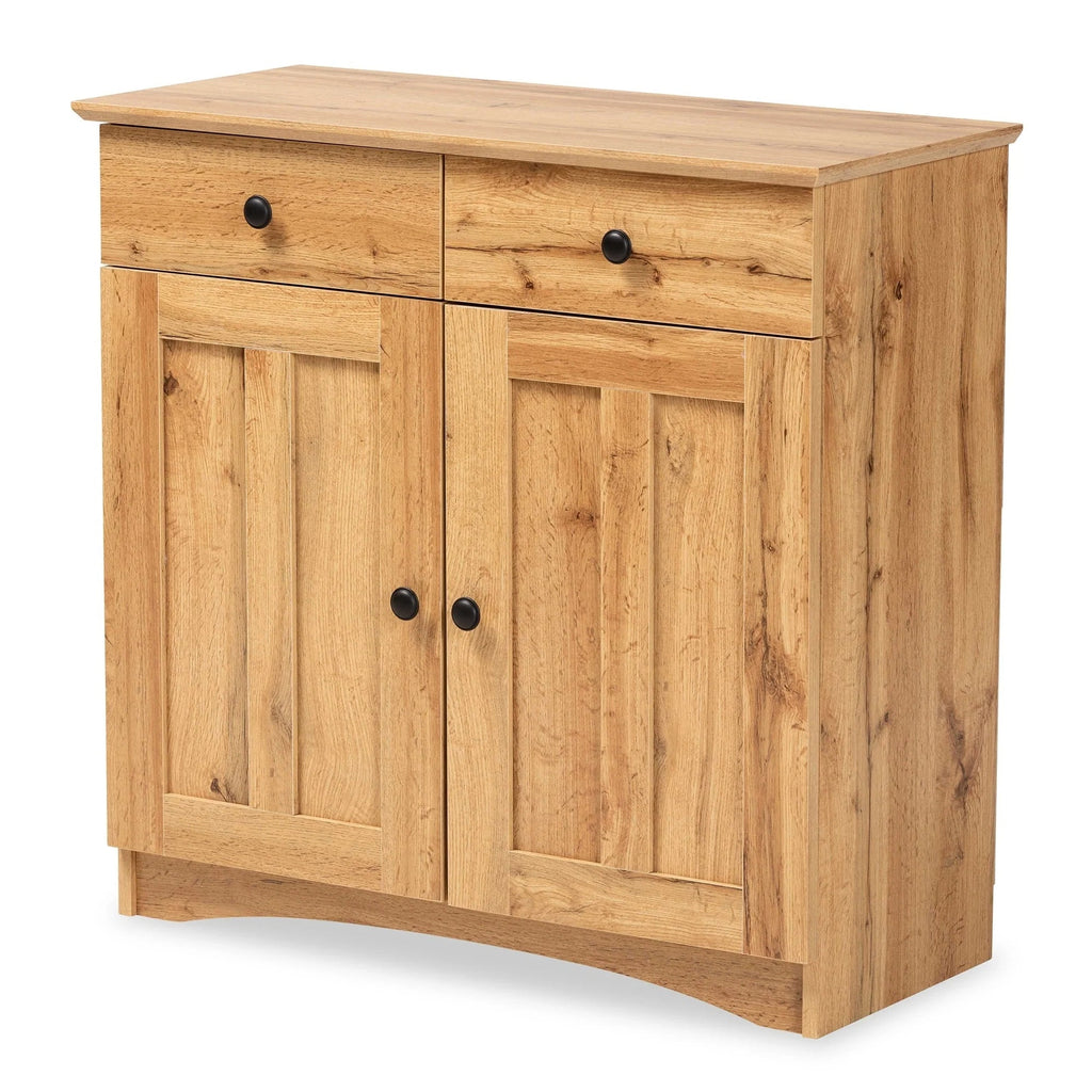 Baxton Studio 2-Door Buffet Kitchen Cabinet, Oak Brown Finished Wood - Lauren