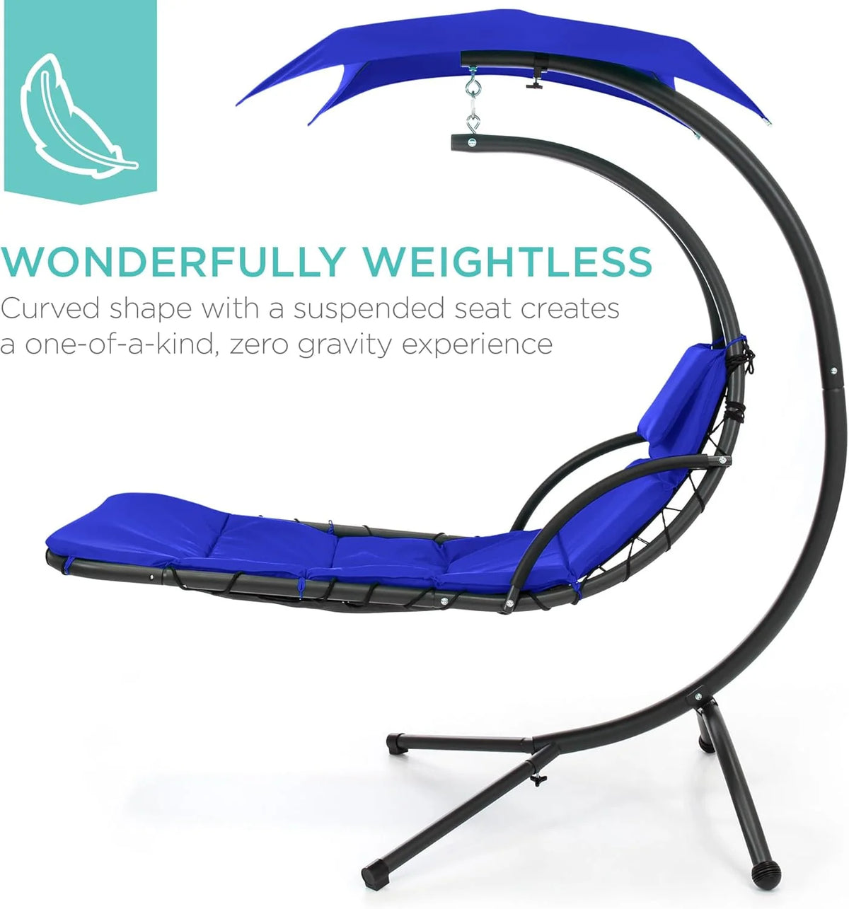 Best Choice Products Outdoor Hanging Steel Chaise Lounge Chair With Canopy, Charcoal Gray - SKY5871