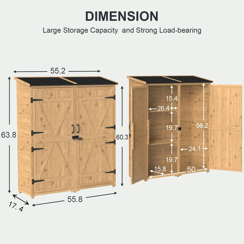 Lofka Outdoor Storage Cabinet With 2 Lockable Doors And 2 Adjustable Shelves, 34.3 x 18.3 x 63.2 in