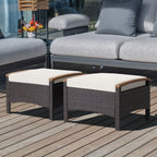 Costway Set Of 2 Patio Rattan Ottoman Footrests With Cushions, Mix Brown/Beige, 25 x 20 x 16 in