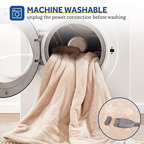 SEALY Electric Heated Blanket King Size 100in x 90in Beige Flannel - 10 Heating Levels