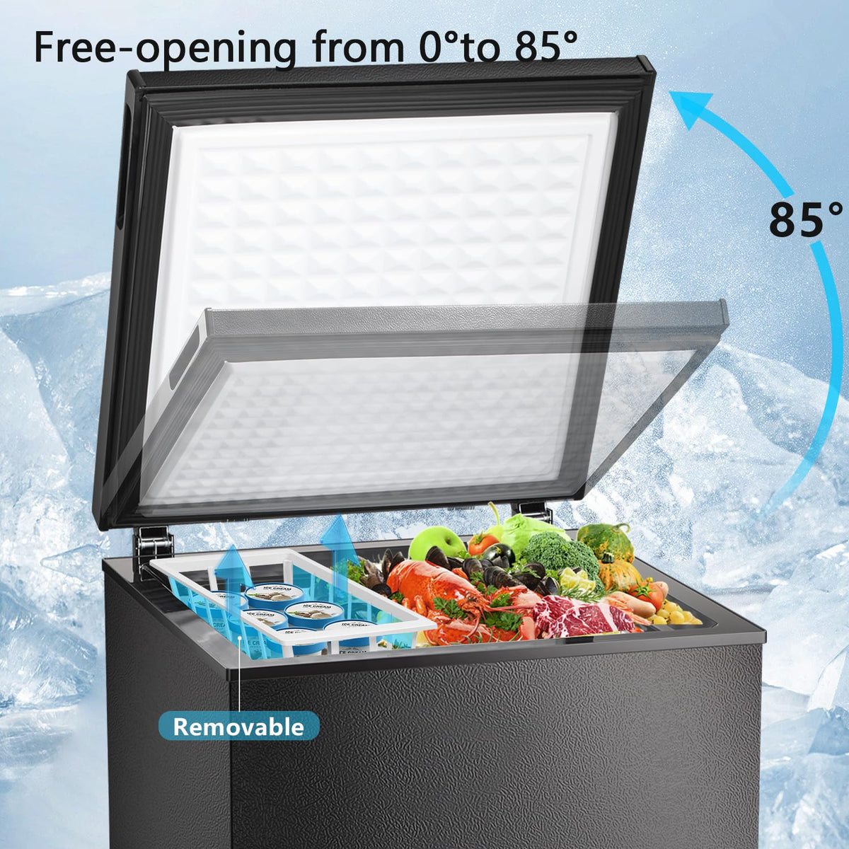 R.W.FLAME Chest Freezer 3.5 Cu.ft, Black, 1 Basket - RW58100B-N